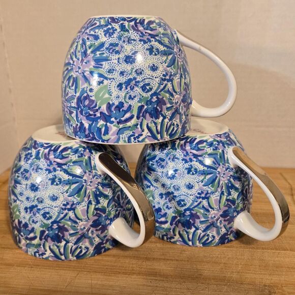 Lilly Pulitzer Coffee/Tea Mugs Multicolor green blue purple (set of 3) - Picture 2 of 10
